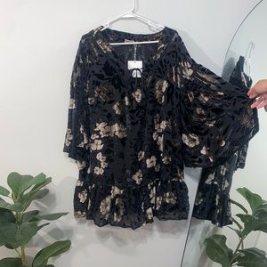 Skylar rose Velvet burnout bell sleeves flowy dress tunic